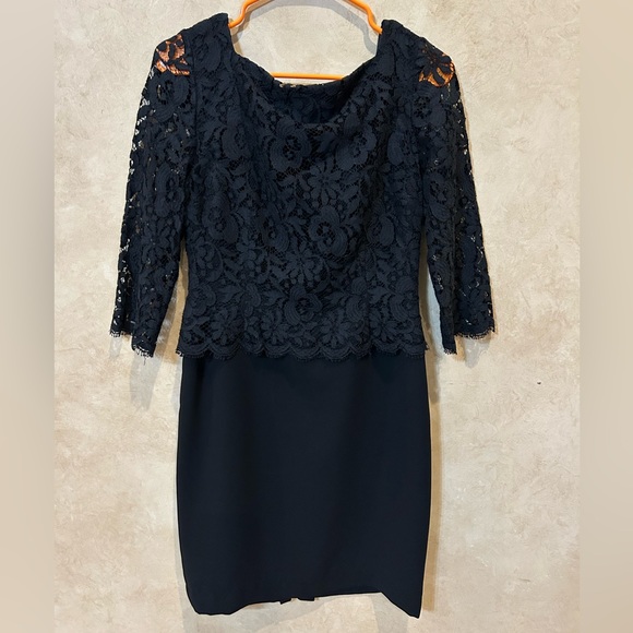 Talbots Dresses & Skirts - Talbots black Lace Overlay Sheath Dress with Three-Quarter Sleeves beautiful 12